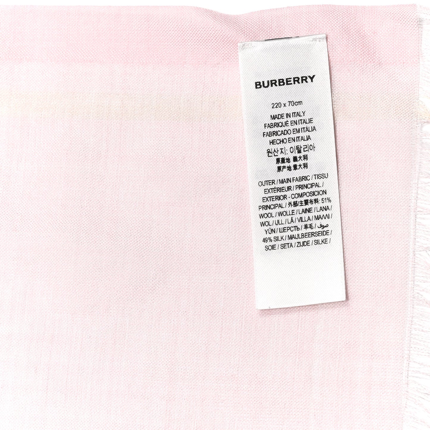 Wool Silk Gauze Giant Check Scarf Alabaster Pink