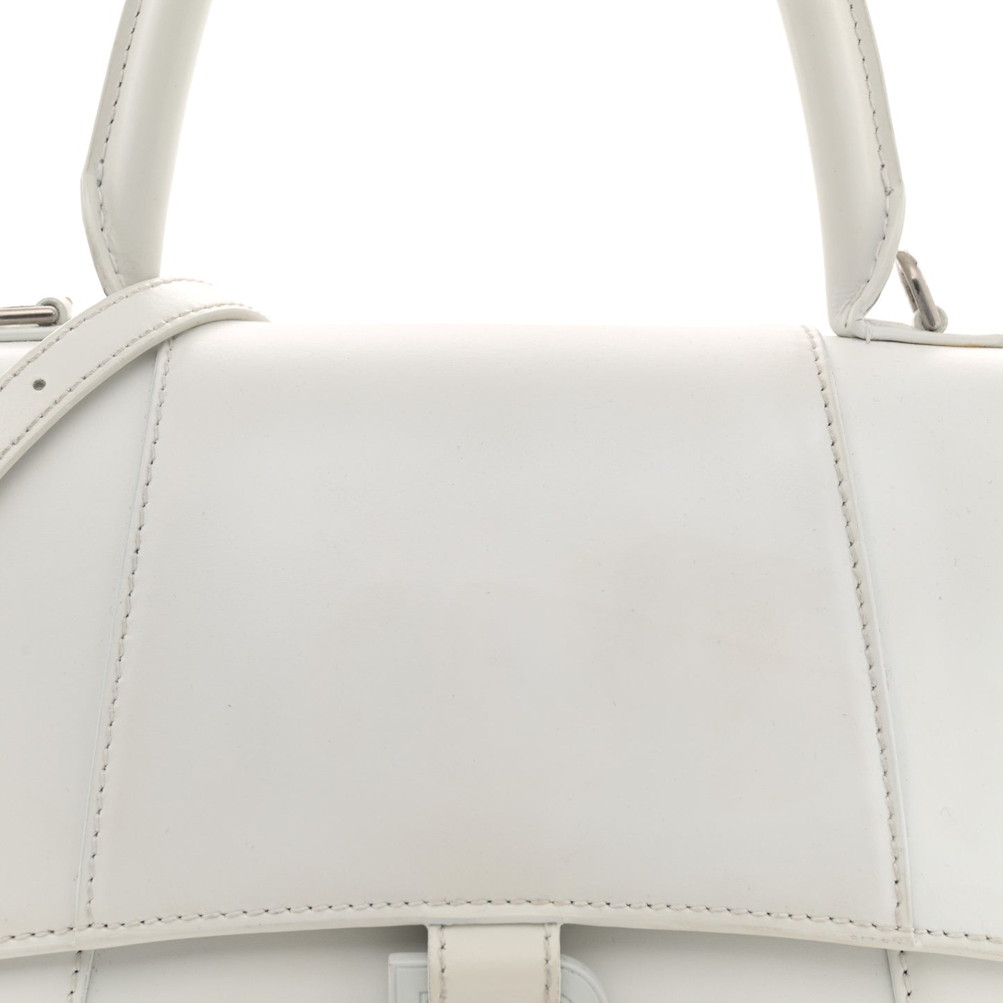 Shiny Box Calfskin Tonal B Small Hourglass Top Handle Bag White