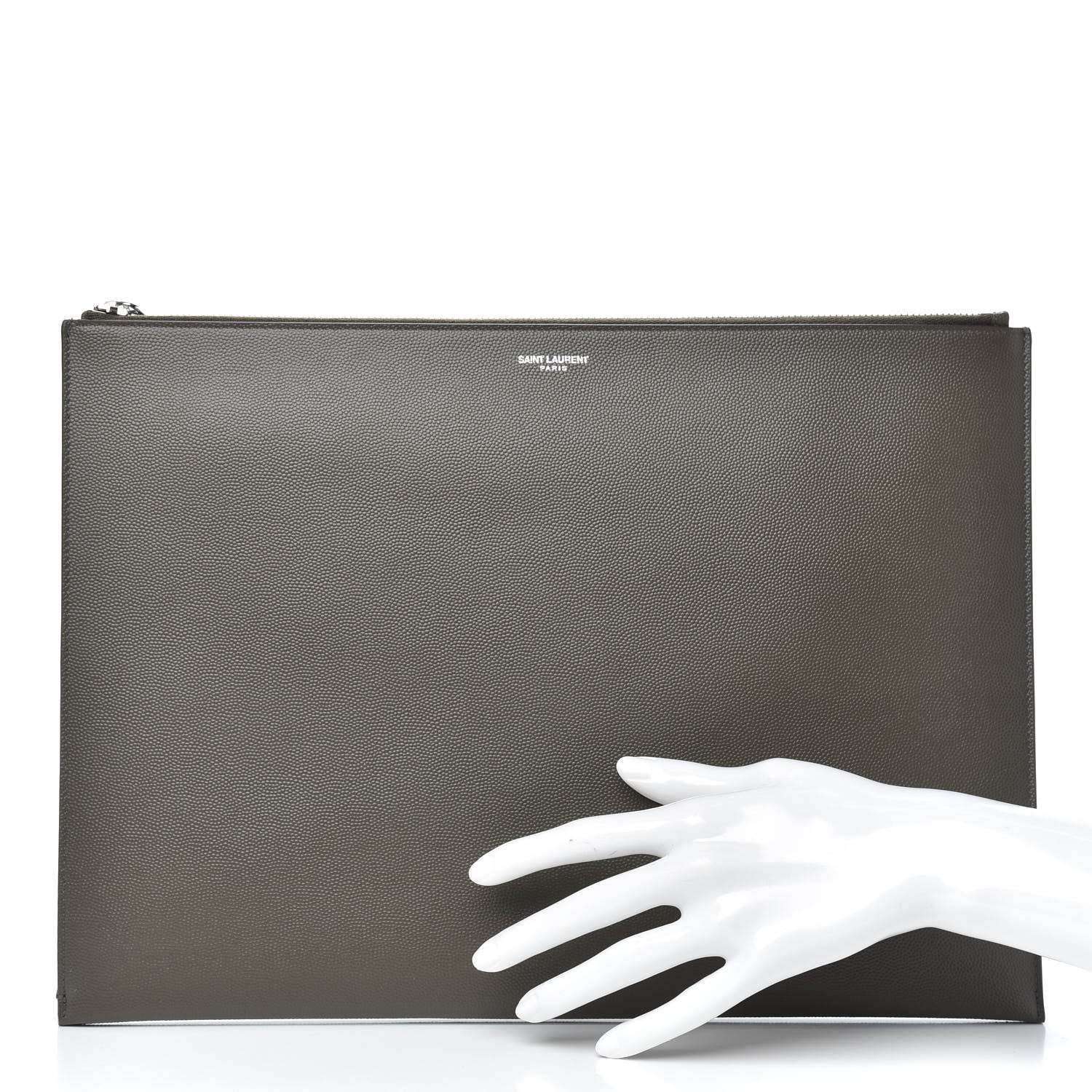 Saint Laurent Matte Grain De Poudre Zipped Document Holder Pebble 2 of 7