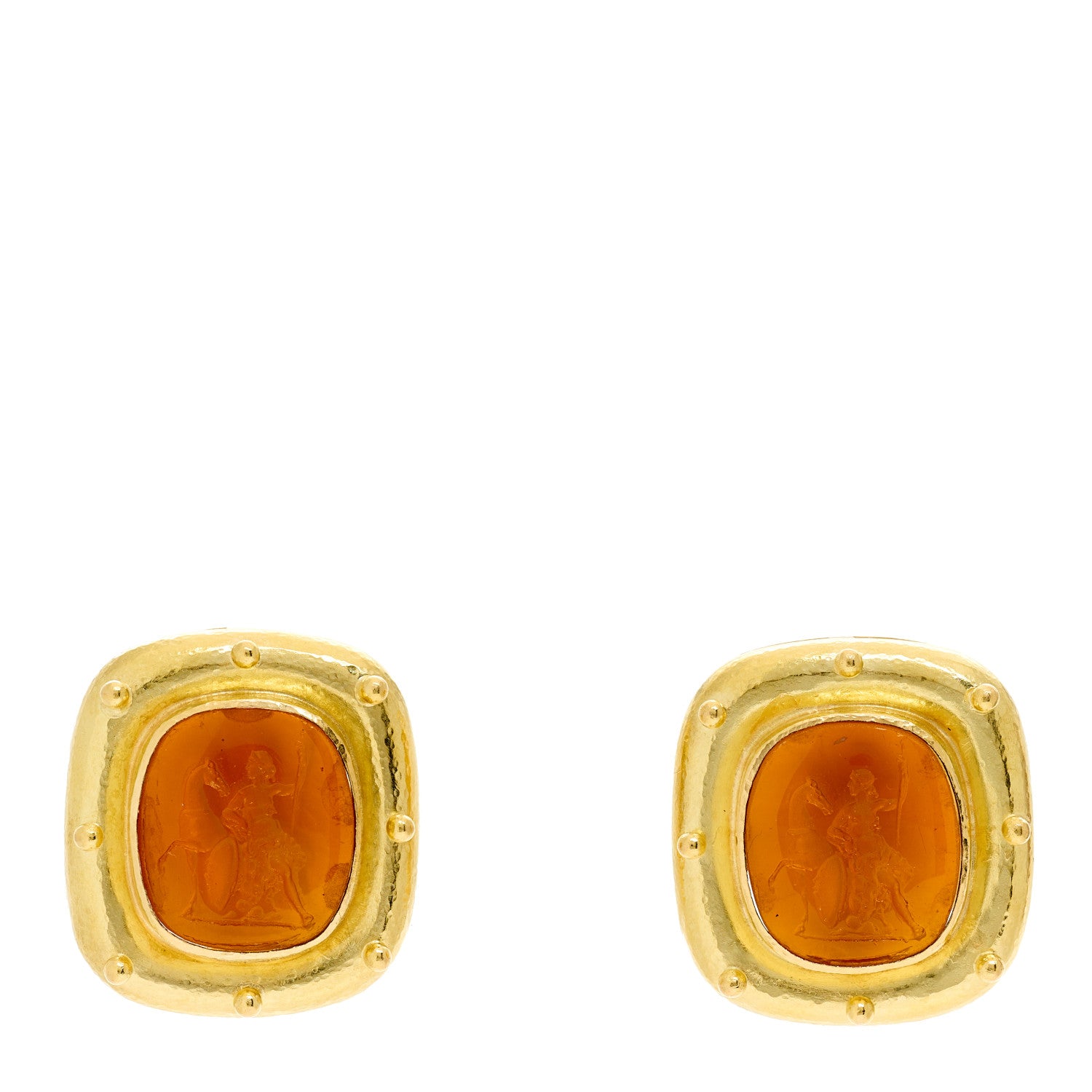 Elizabeth Locke 18K Yellow Gold Venetian Glass Intaglio Clip Earrings Orange 1 of 4