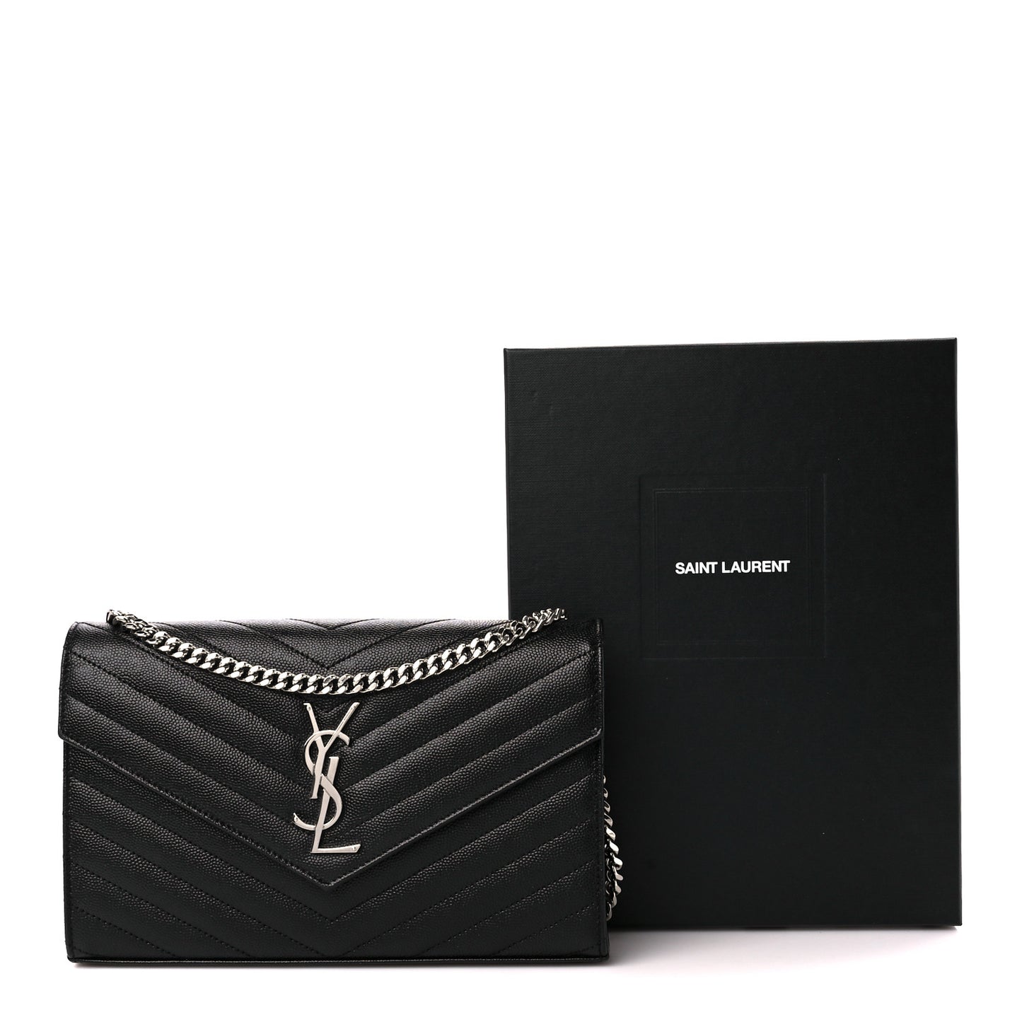 Grain De Poudre Matelasse Chevron Monogram Chain Wallet Black