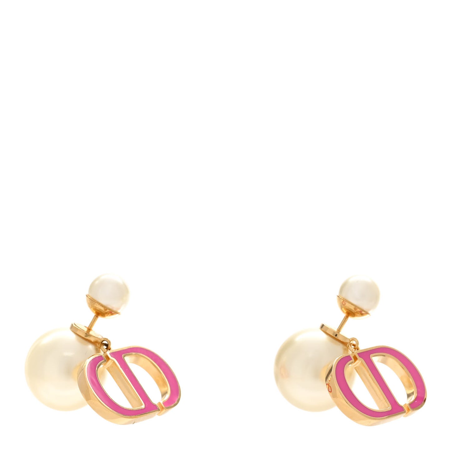 Pearl Enamel Tribal CD Drop Earrings Gold White Pink