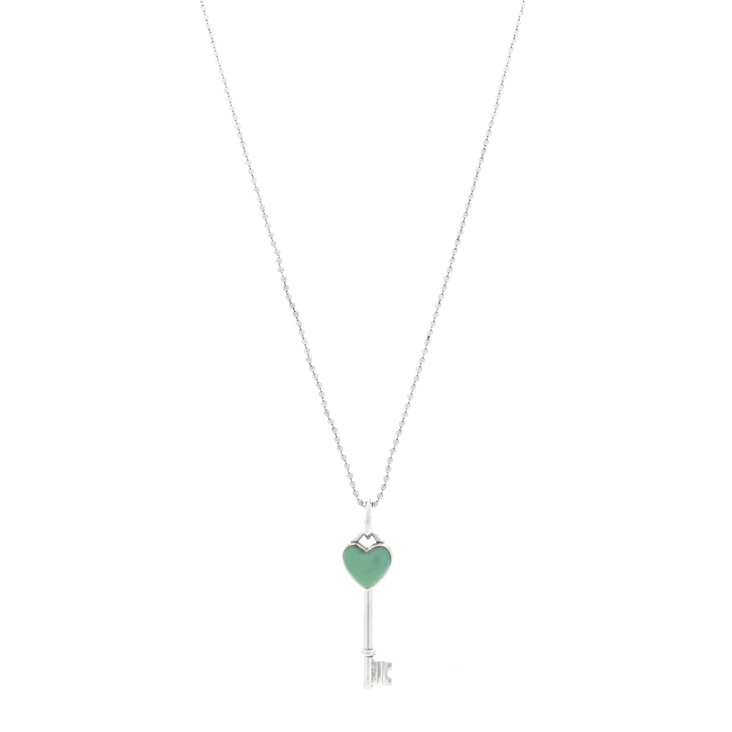Tiffany Sterling Silver Enamel Heart Key Pendant Necklace Blue
