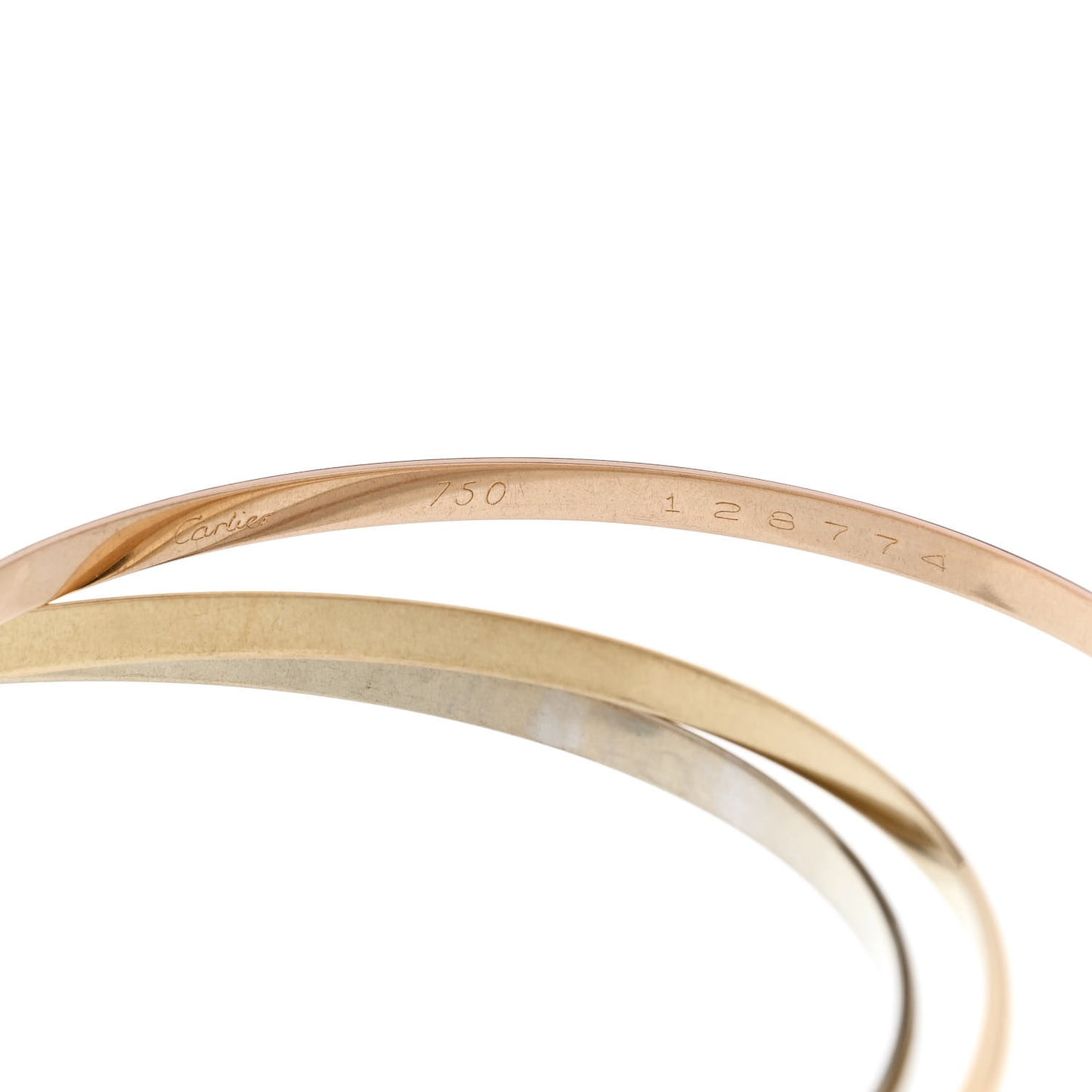 18K Pink Yellow White Gold 3.5mm Trinity Bangle Bracelet