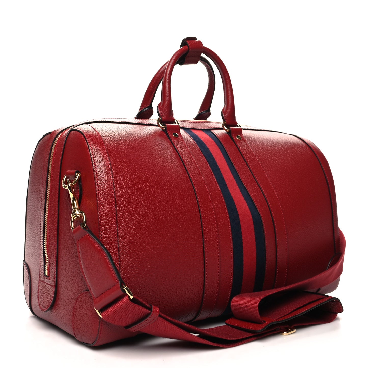 Textured Dollar Calfskin Web Large Duffle Bag Red