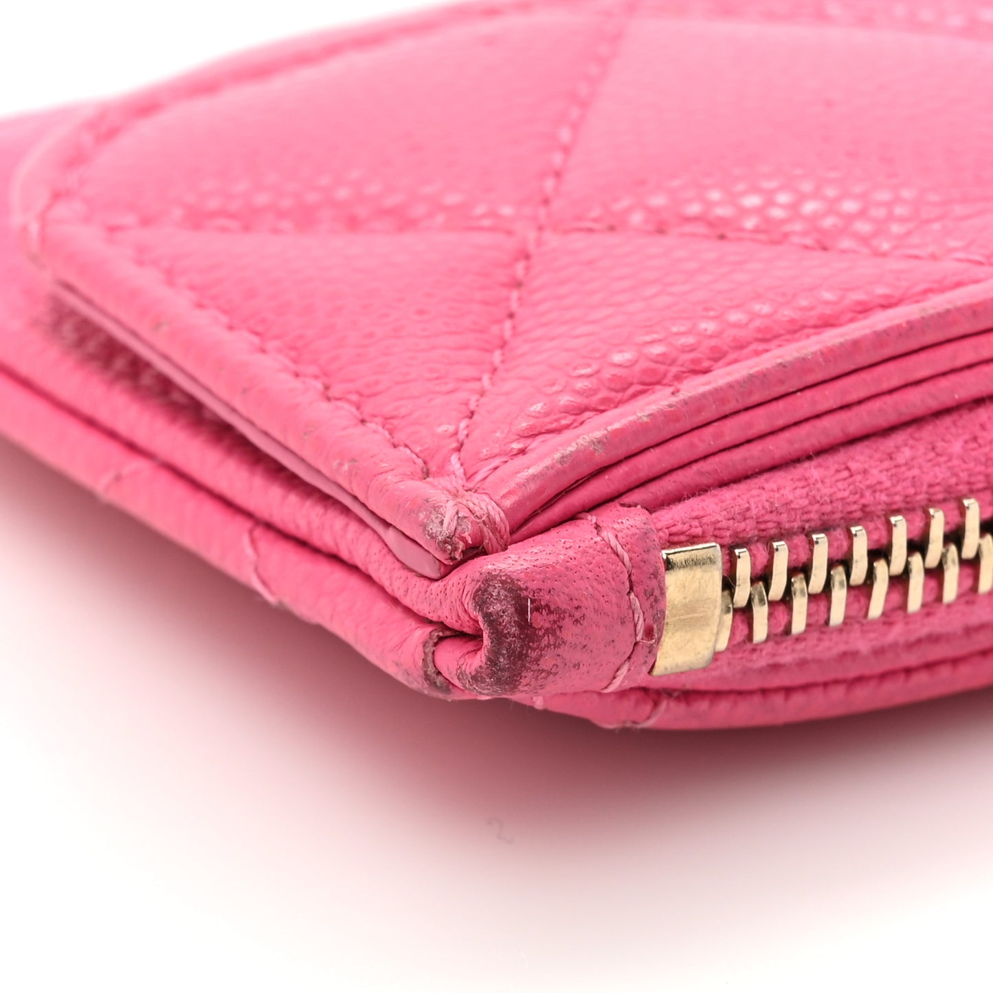 Caviar Quilted Flap Zip Card Holder Dark Pink