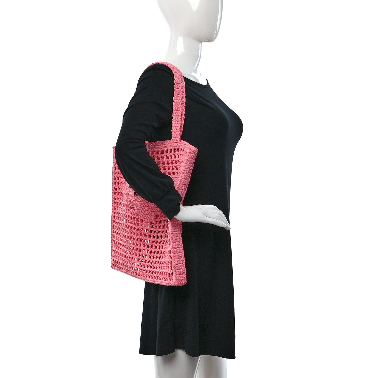 Prada Yarn Raffia Effect Crochet Logo Embroidered Tote Bag Petalo 2 of 8