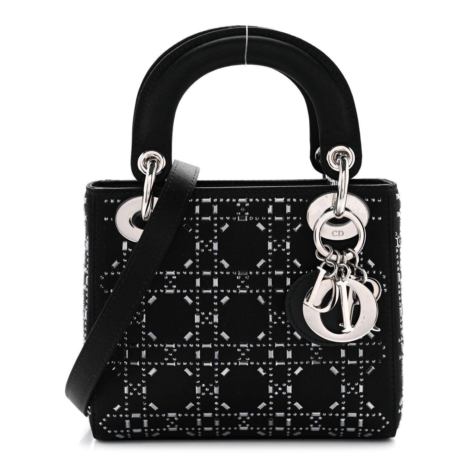 Christian Dior Satin Crystal Cannage Mini Lady Dior Black 1834759