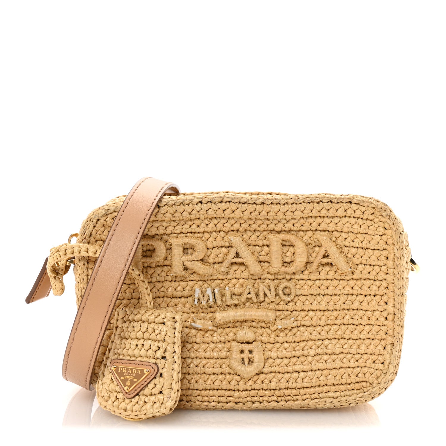Prada Yarn Raffia Effect Crochet Brique Crossbody Bag Natural 1 of 9