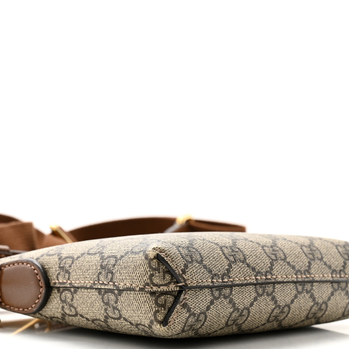 GG Supreme Monogram Azalea Calfskin Small Retro Interlocking G Wristlet Messenger Bag Beige Ebony Brown Sugar