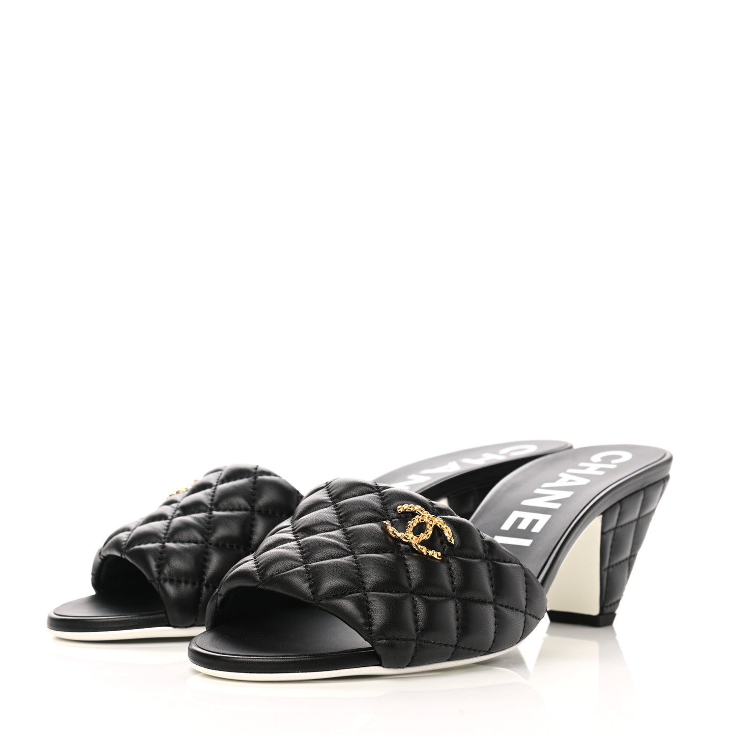 Lambskin Quilted Textured CC Mules 41 Black