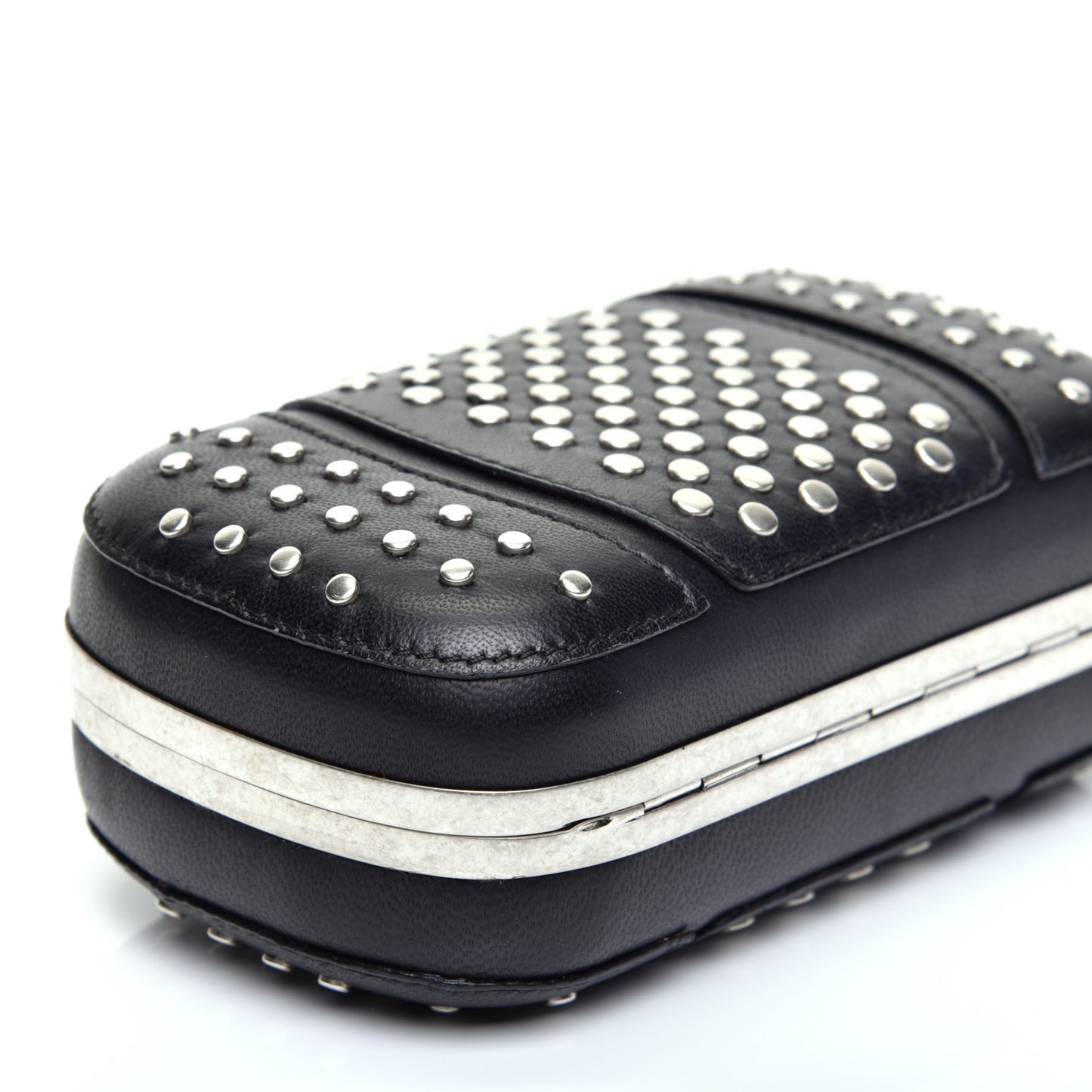 Calfskin Studded Punk Skull Box Clutch Black