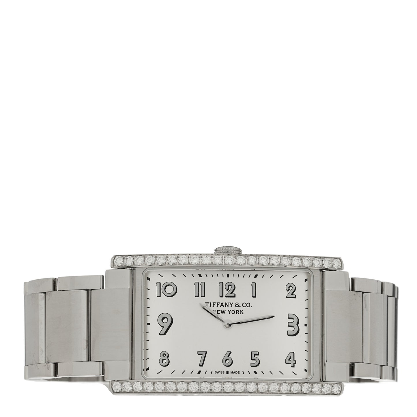 Stainless Steel Diamond Bezel 25mm East West Quartz Watch White