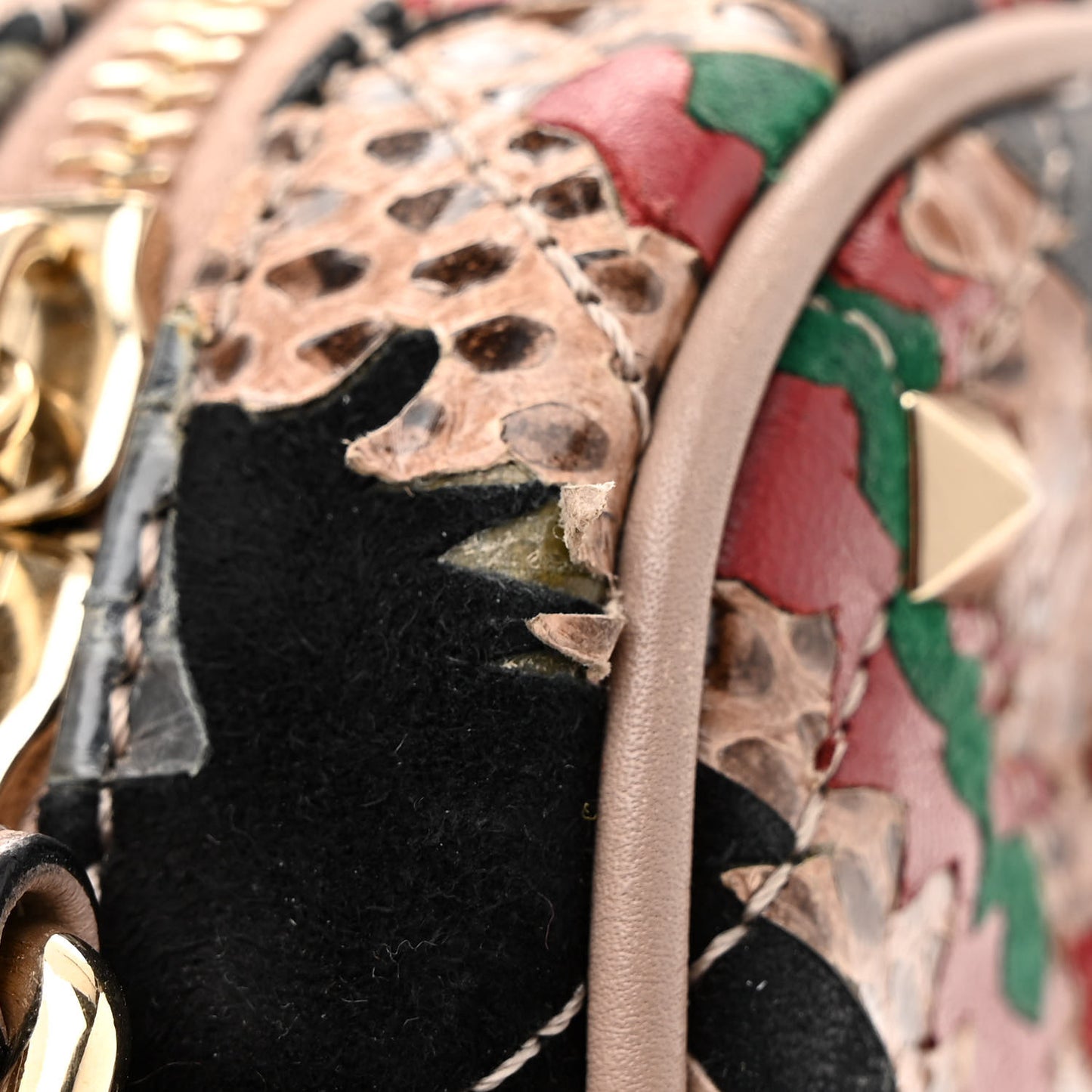 Calfskin Butterfly Embroidered Rockstud Camera Crossbody Bag Poudre