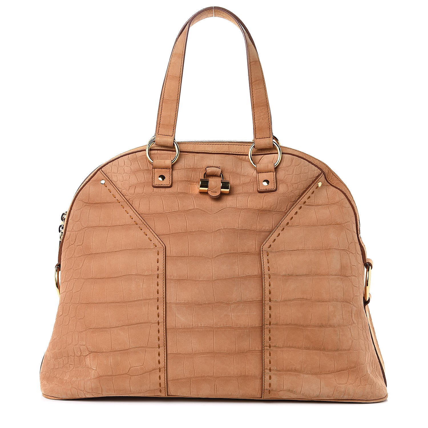 Saint Laurent Nubuck Crocodile Embossed Oversized Muse Brown