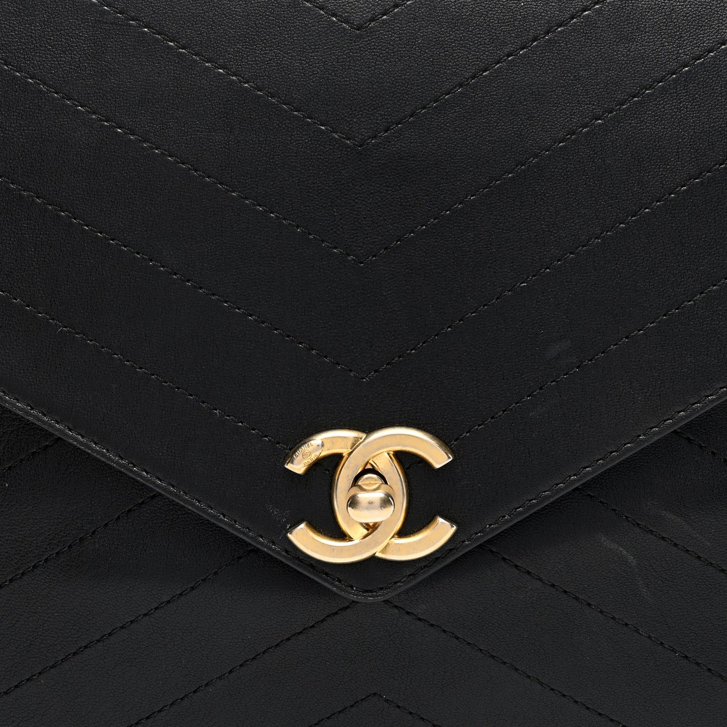 Lambskin Chevron Quilted Envelope Clutch Black
