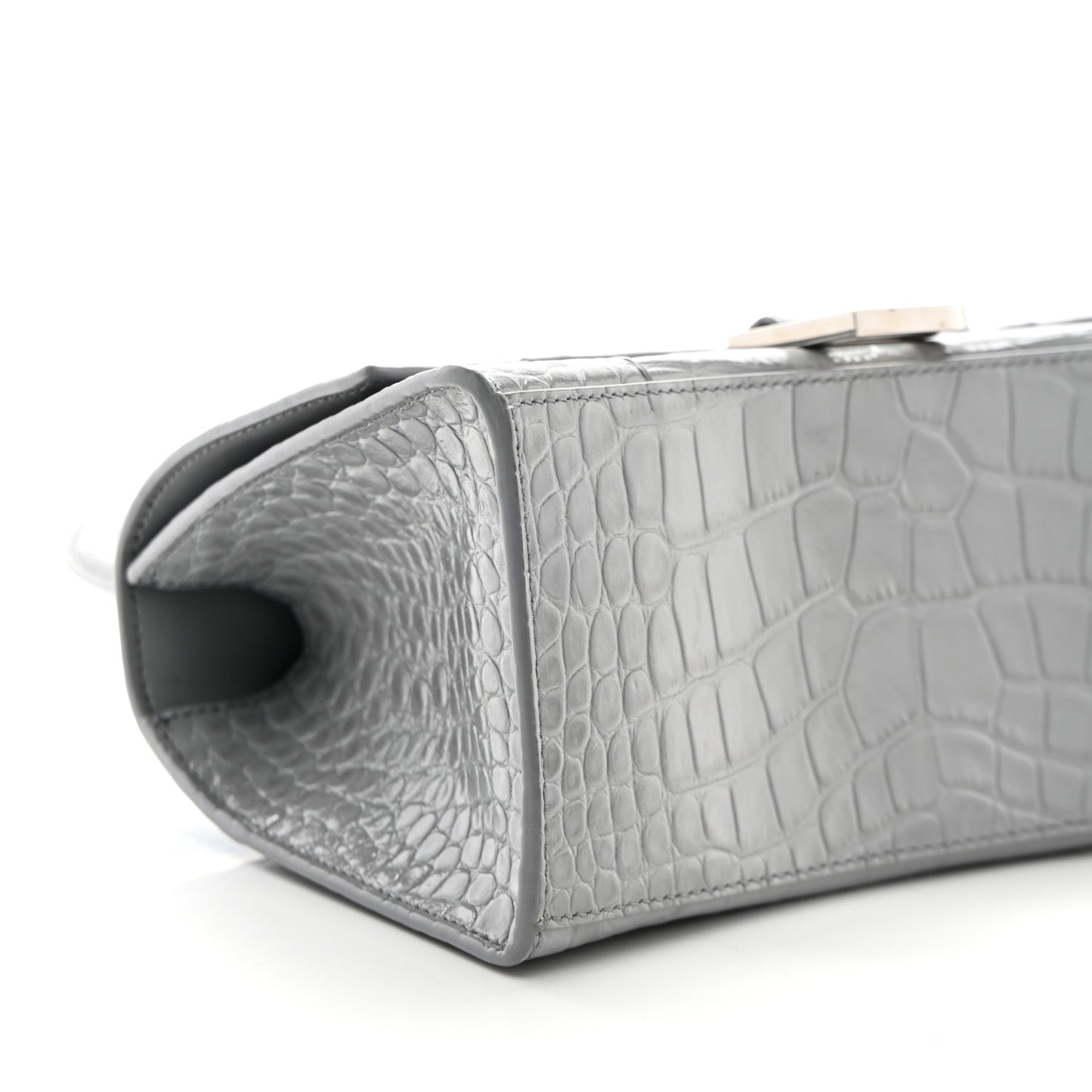 Shiny Calfskin Crocodile Embossed Small Hourglass Top Handle Bag Balenciaga Grey