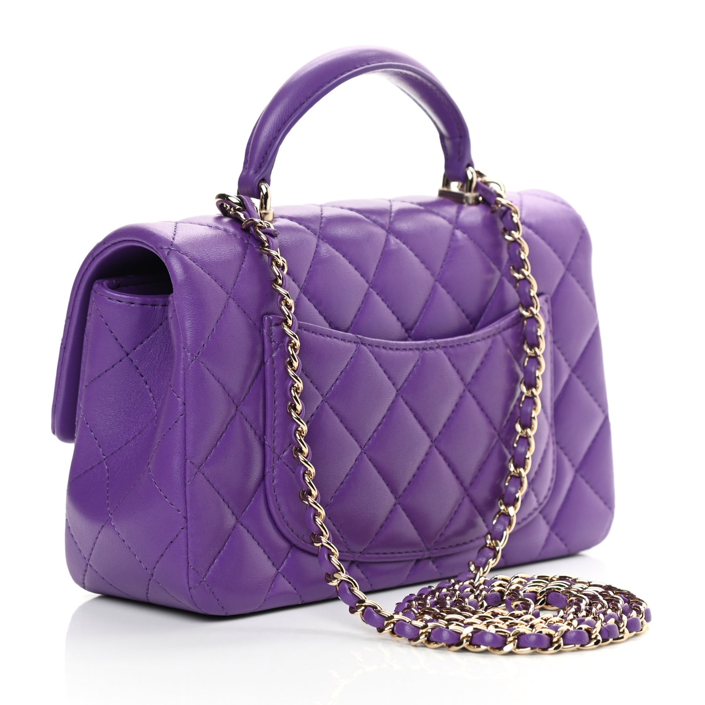 Lambskin Quilted Mini Top Handle Rectangular Flap Dark Purple