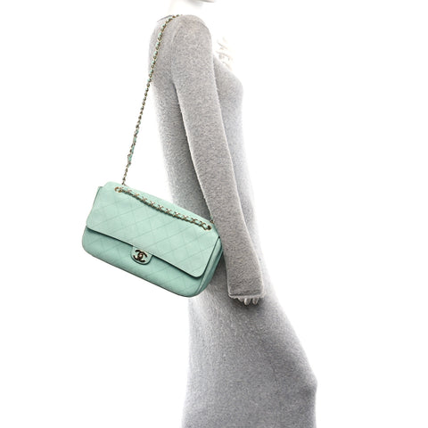 Suede Calfskin Small Souplissimo Maxi Flap Green