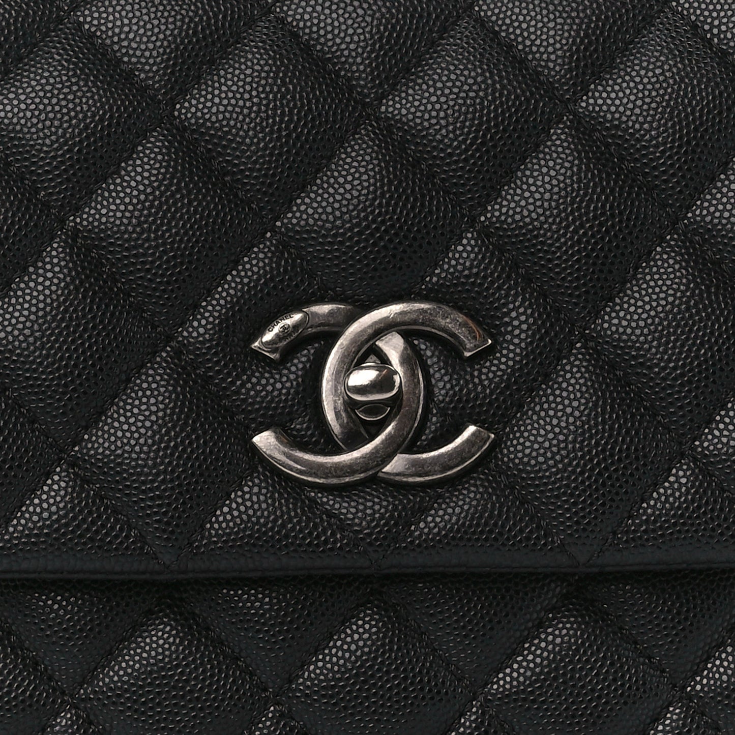 Caviar Lizard Quilted Small Coco Handle Flap Black