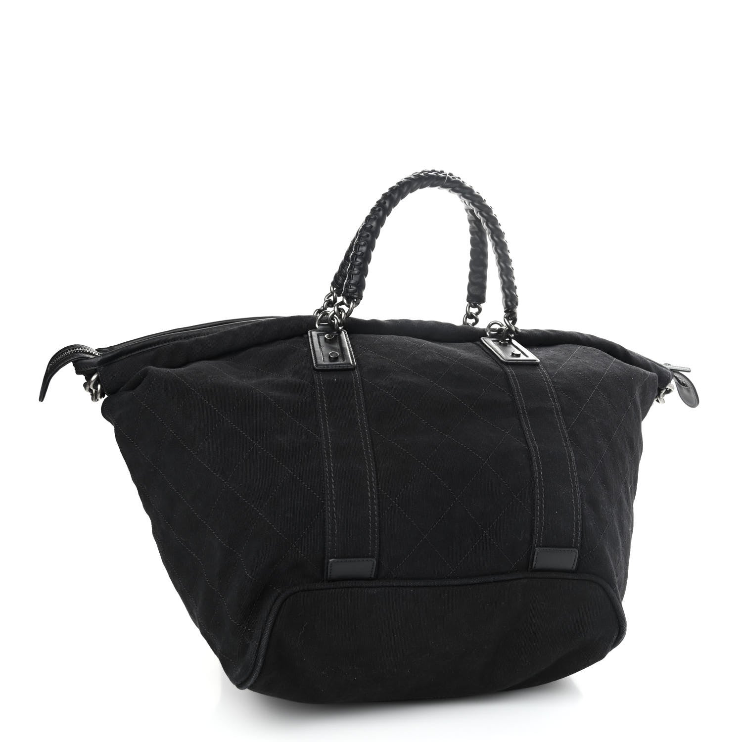 Chanel Washed Toile Calfskin Quilted Large Street Style Travel Bag Black 3 of 14