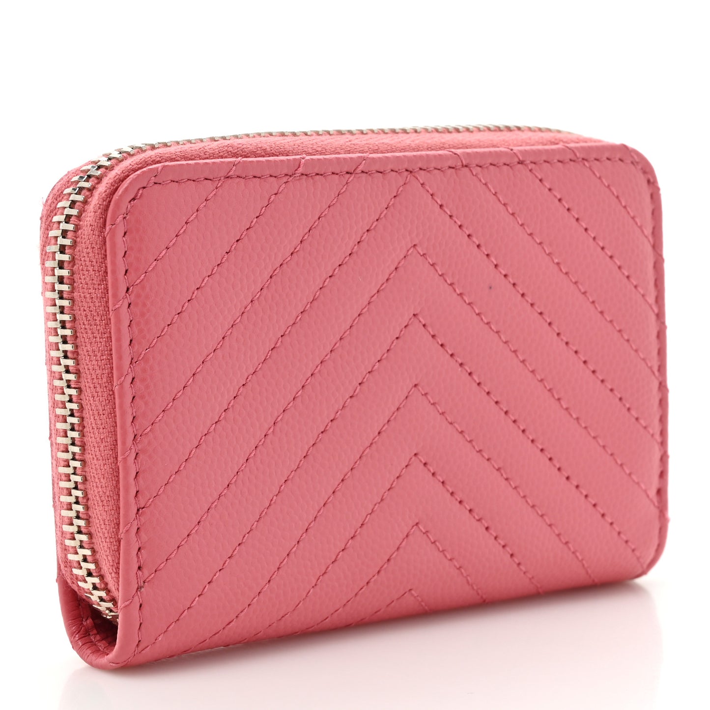 Caviar Chevron Quilted Zip Coin Purse Pink