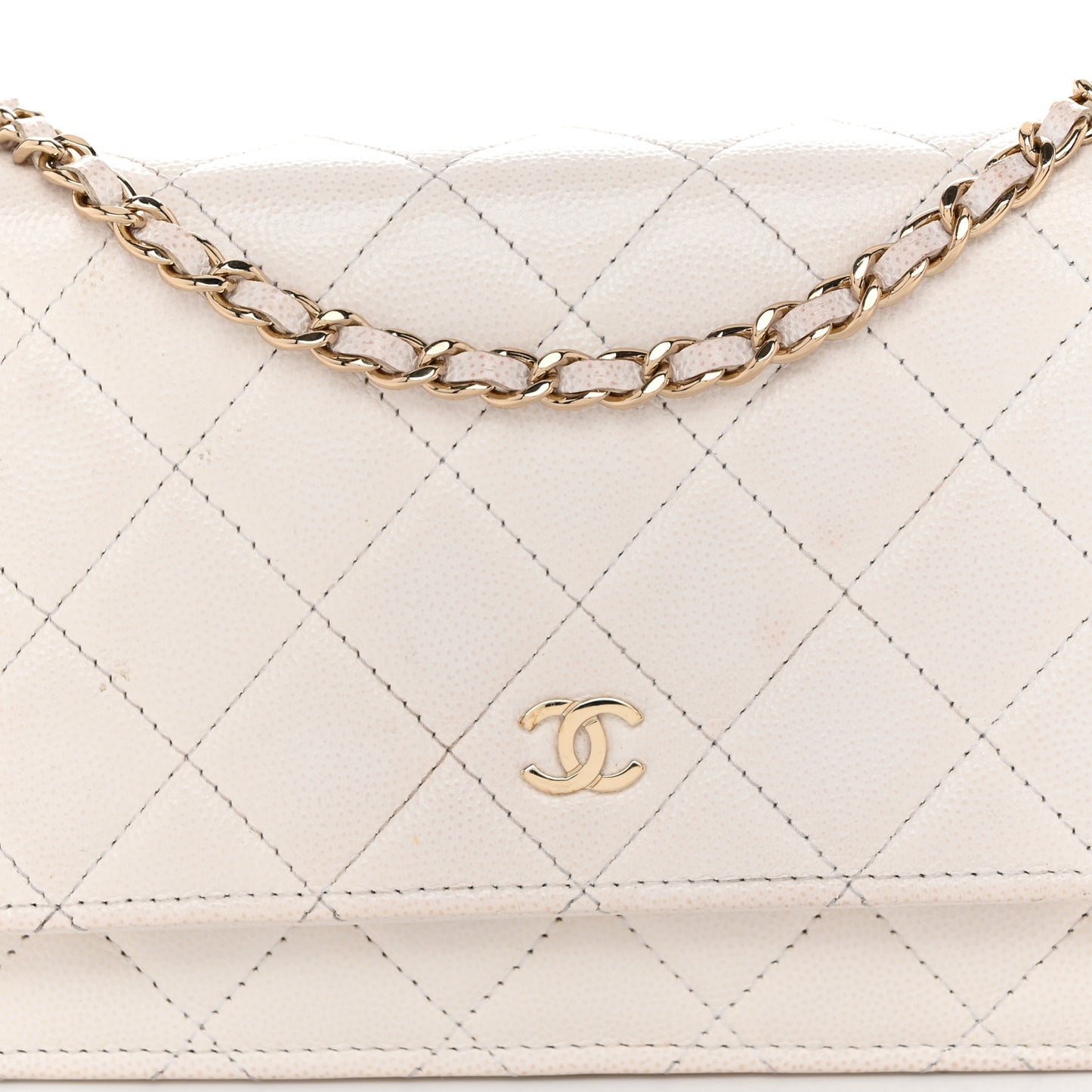 Caviar Quilted Wallet On Chain WOC White