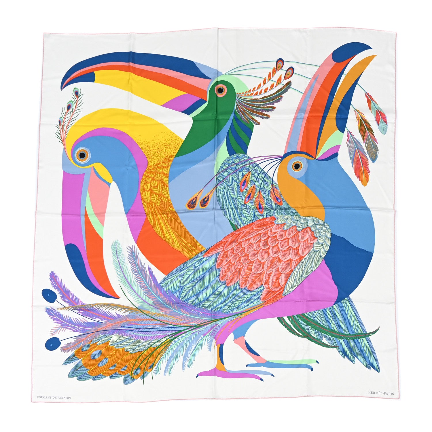 Hermes Silk Giant Toucans De Paradis Scarf 140 White Bleu