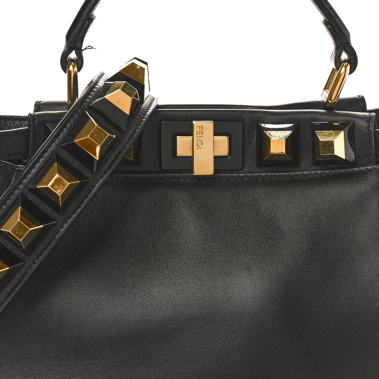 Nappa Studded Mini Peekaboo Iconic Satchel Black