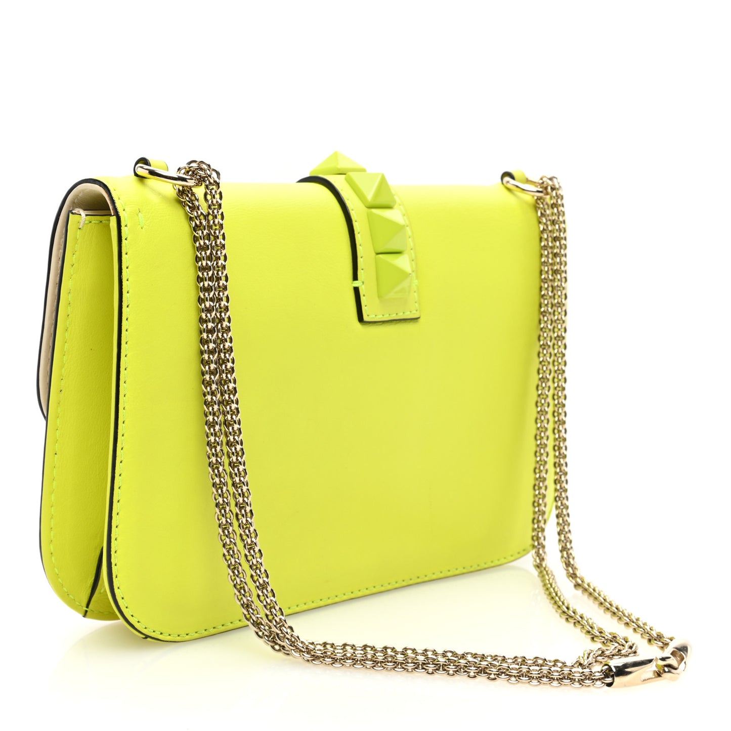 Vitello Medium Glam Lock Rockstud Flap Yellow Fluo Light Ivory