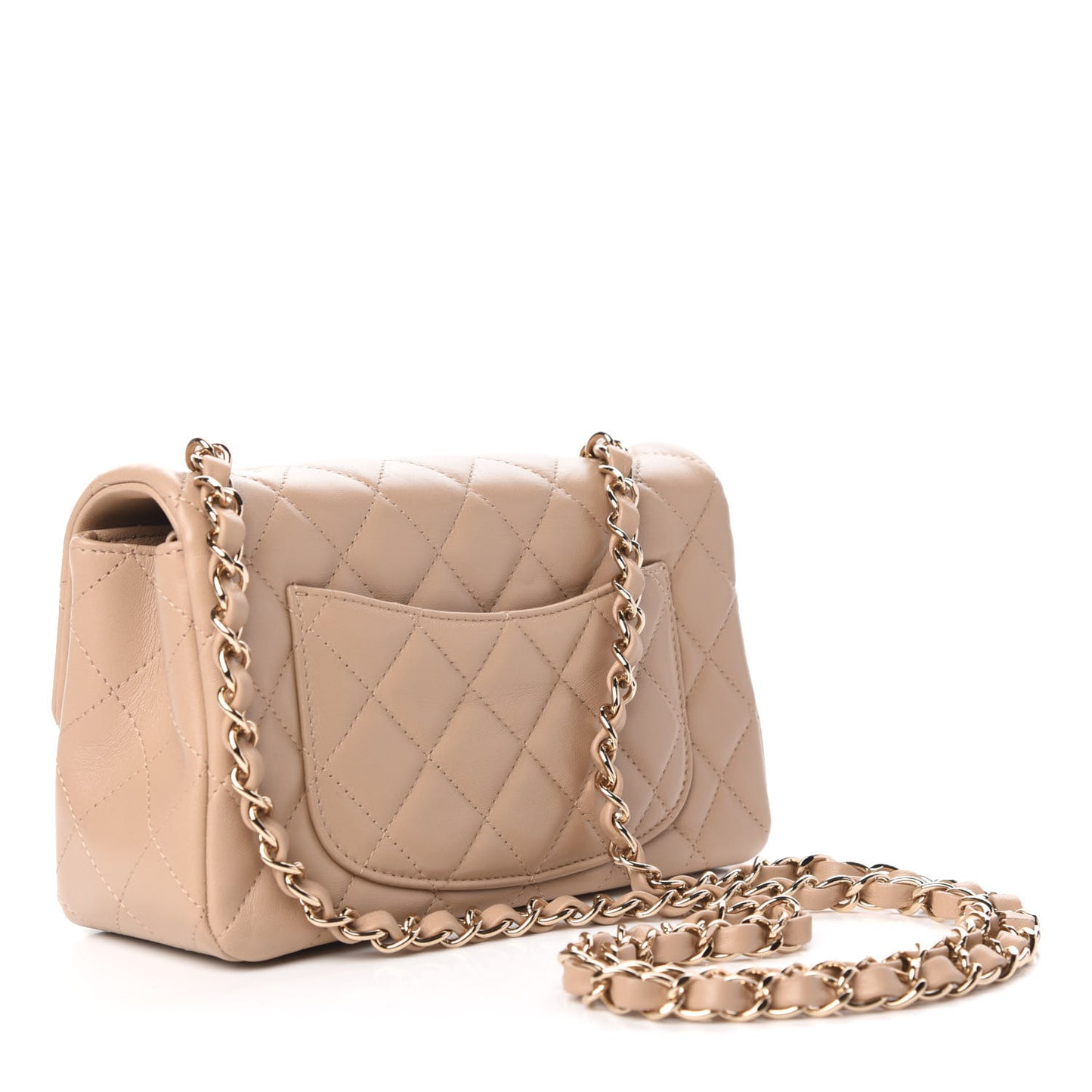 Lambskin Quilted Mini Rectangular Flap Dark Beige