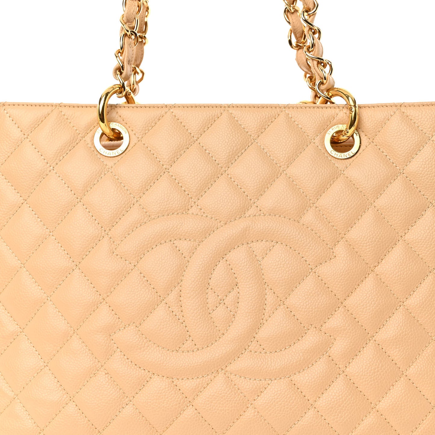 Caviar Quilted Grand Shopping Tote GST Beige Clair