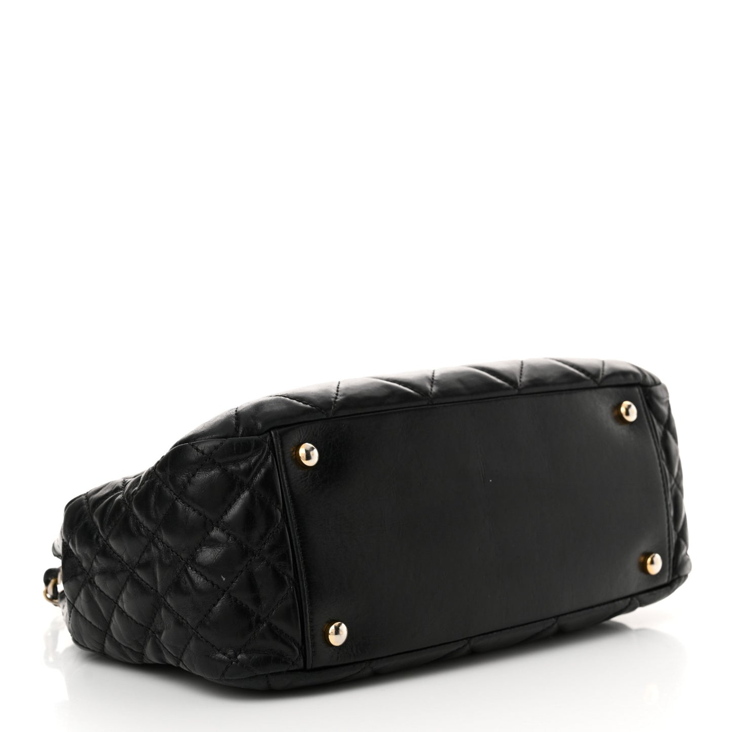 Glazed Calfskin Quilted Medium Daily Walk Flap Black