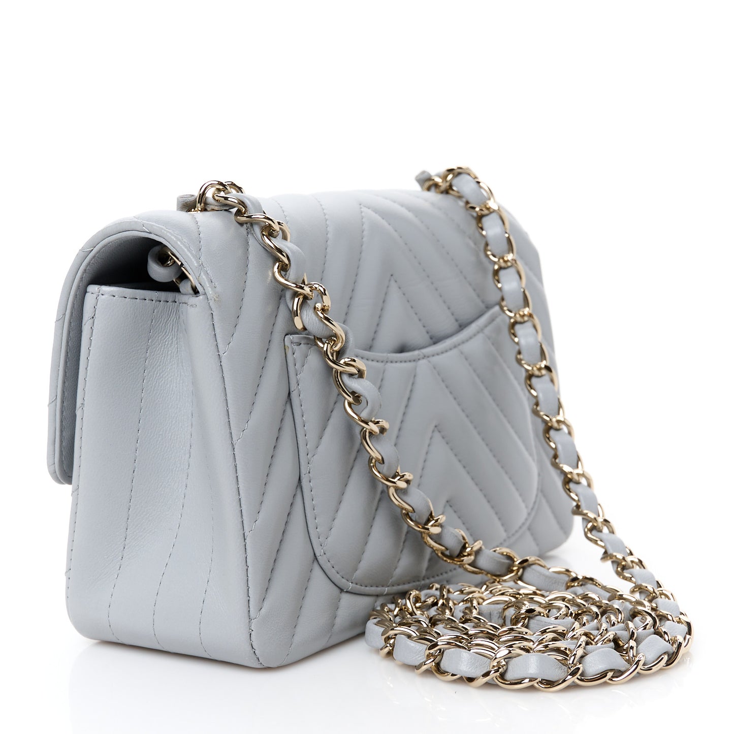 Lambskin Chevron Quilted Mini Rectangular Flap Grey