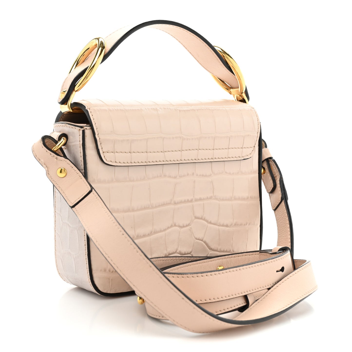 Calfskin Crocodile Embossed Mini C Double Carry Milky Cement Pink