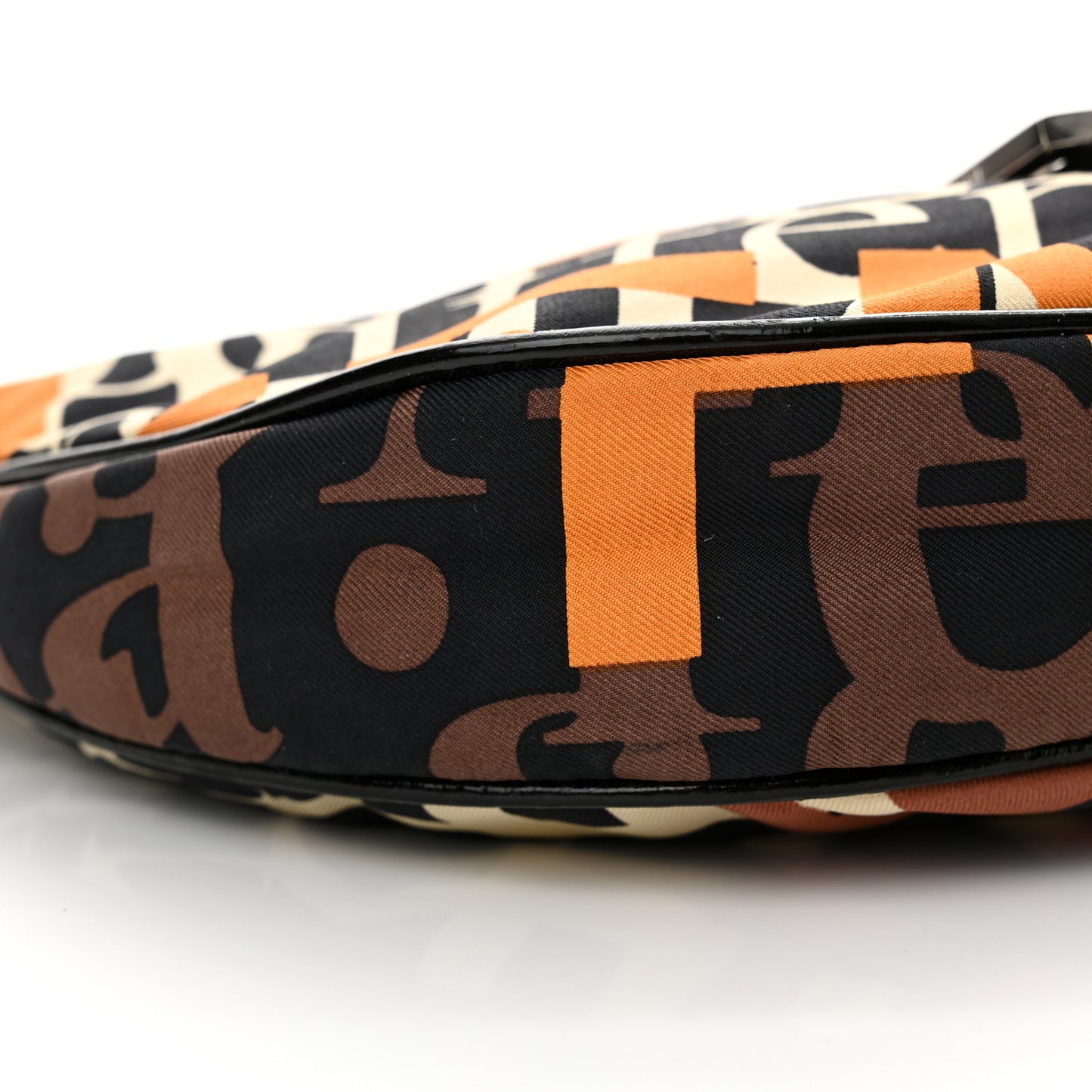 Nylon Patent Half Moon Baguette Black Brown Orange