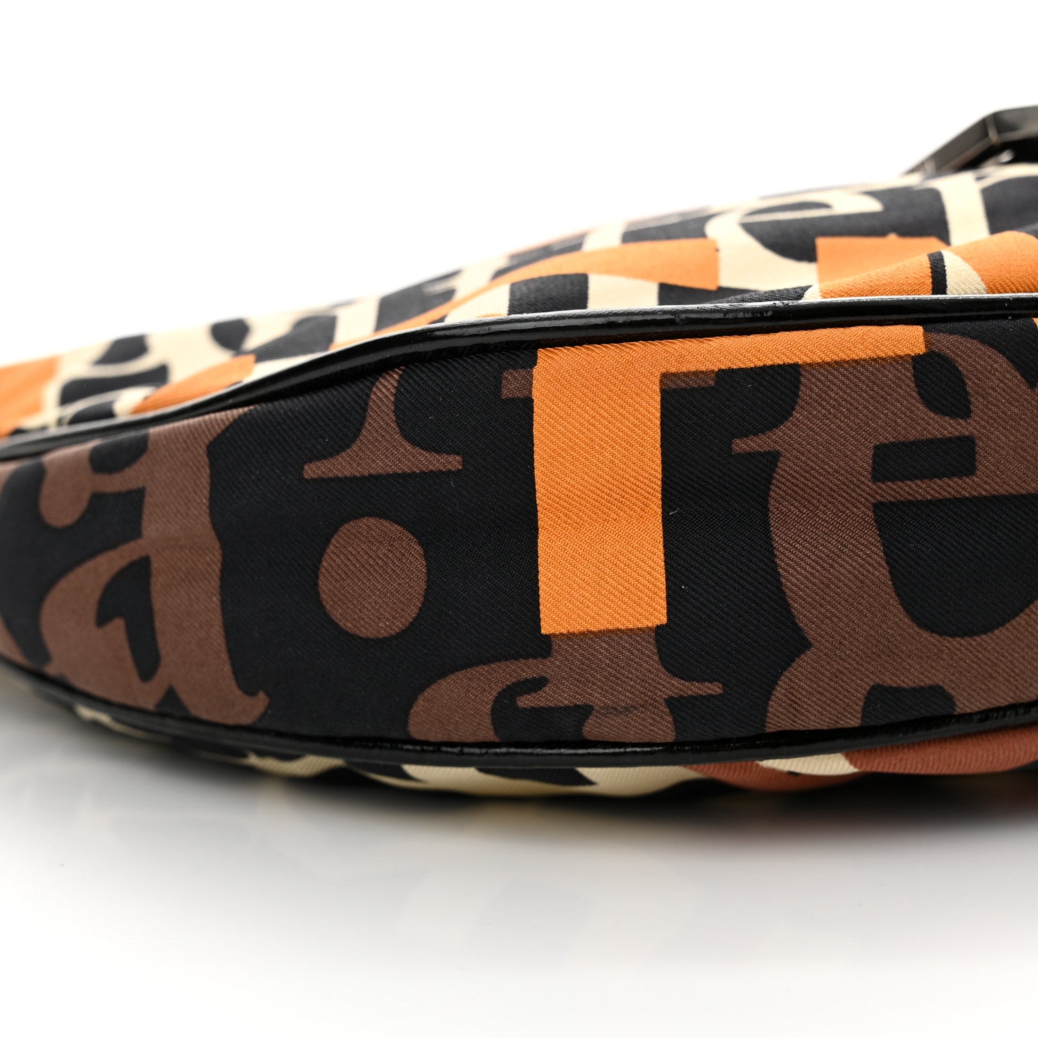 Fendi Nylon Patent Half Moon Baguette Black Brown Orange 8 of 9
