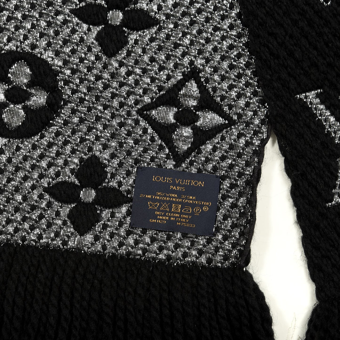 Wool Silk Logomania Shine Scarf Black