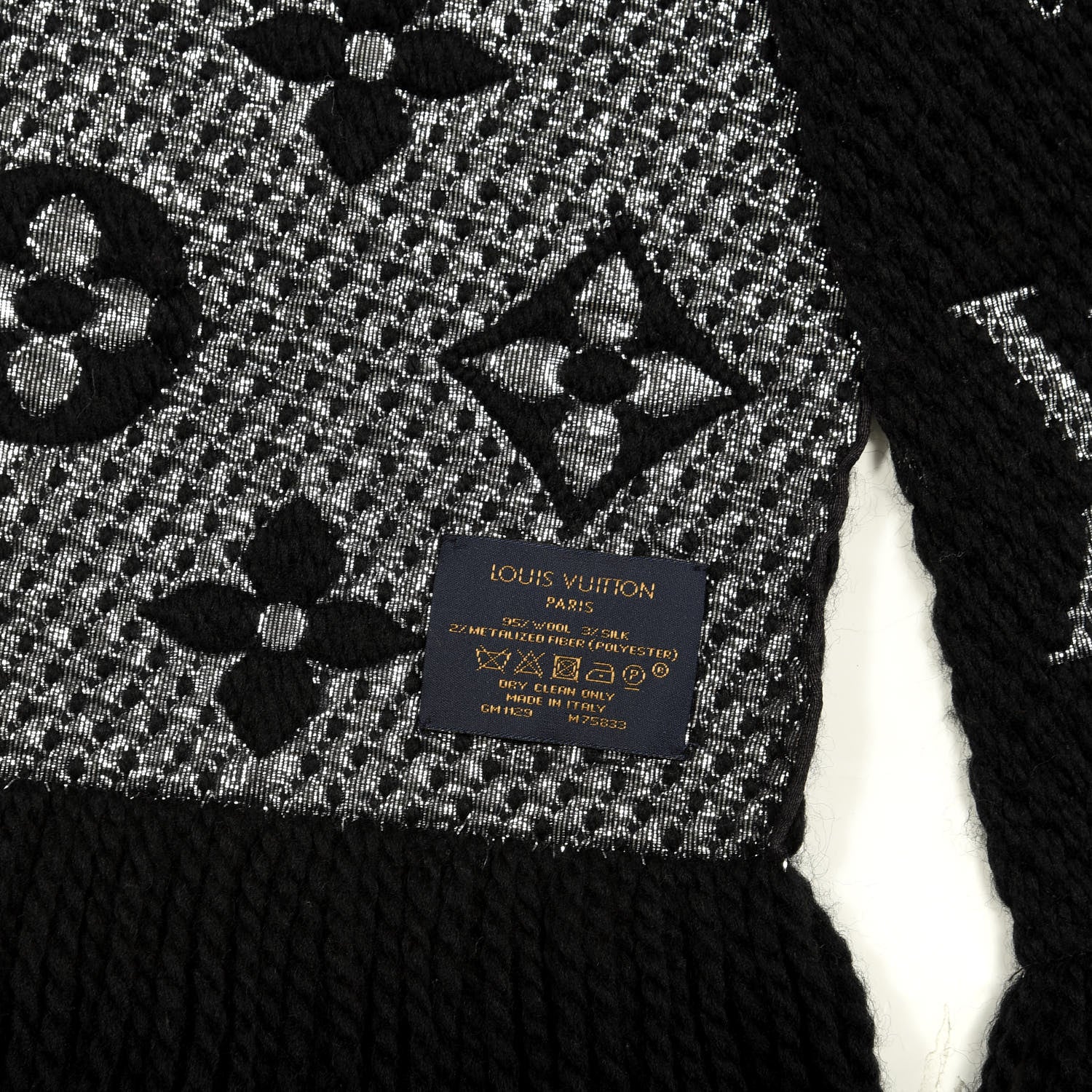 Louis Vuitton Wool Silk Logomania Shine Scarf Black 3 of 3