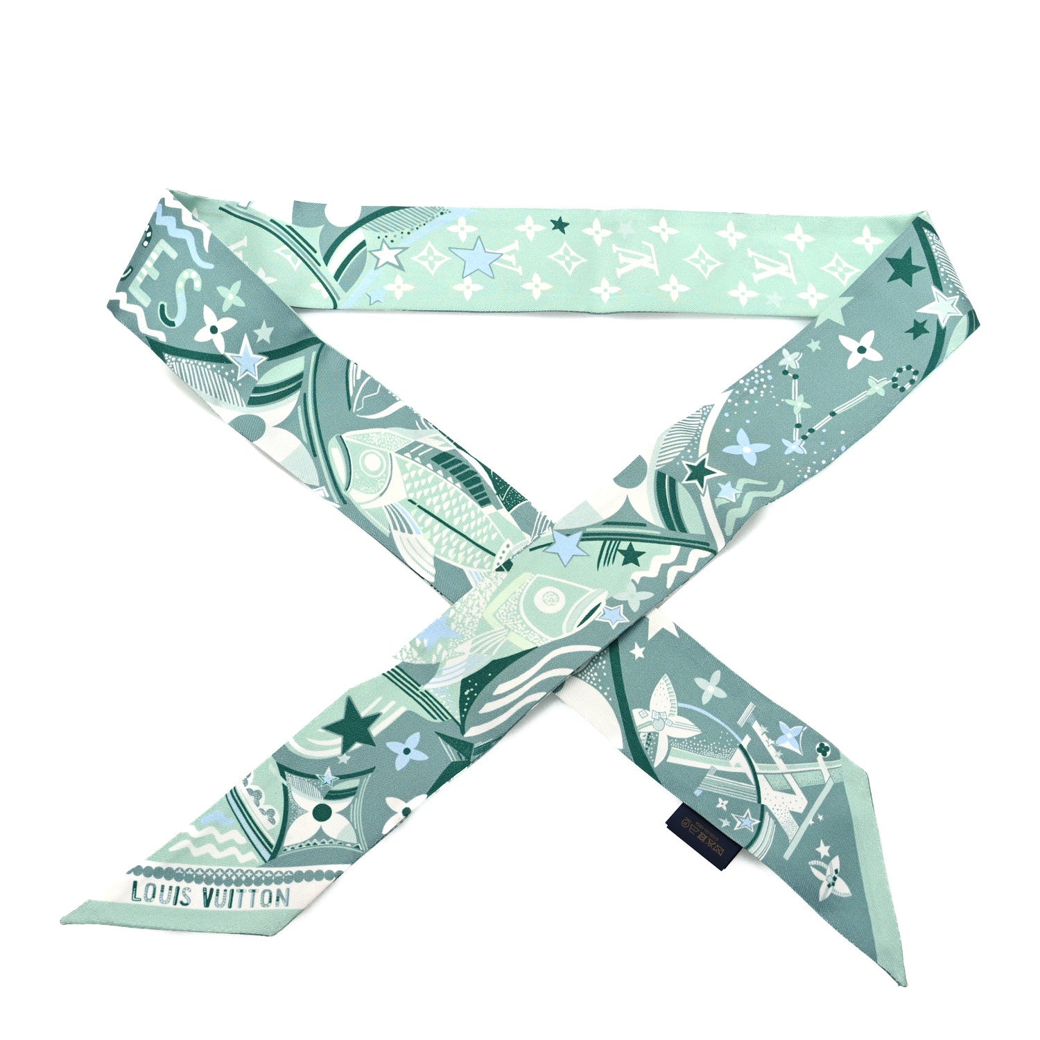 Louis Vuitton Silk LV Star Sign Pisces BB Bandeau Vert d'eau
