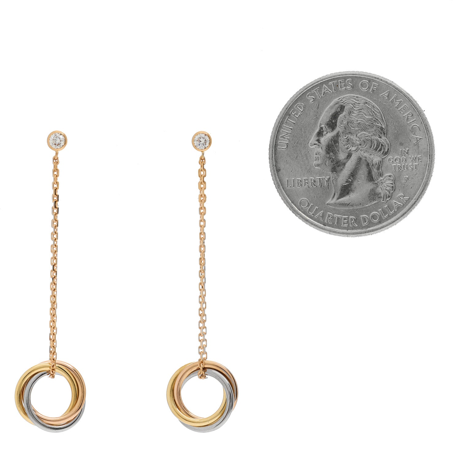 Cartier 18K Pink Yellow White Gold Diamond Small Trinity Drop Earrings 2 of 4