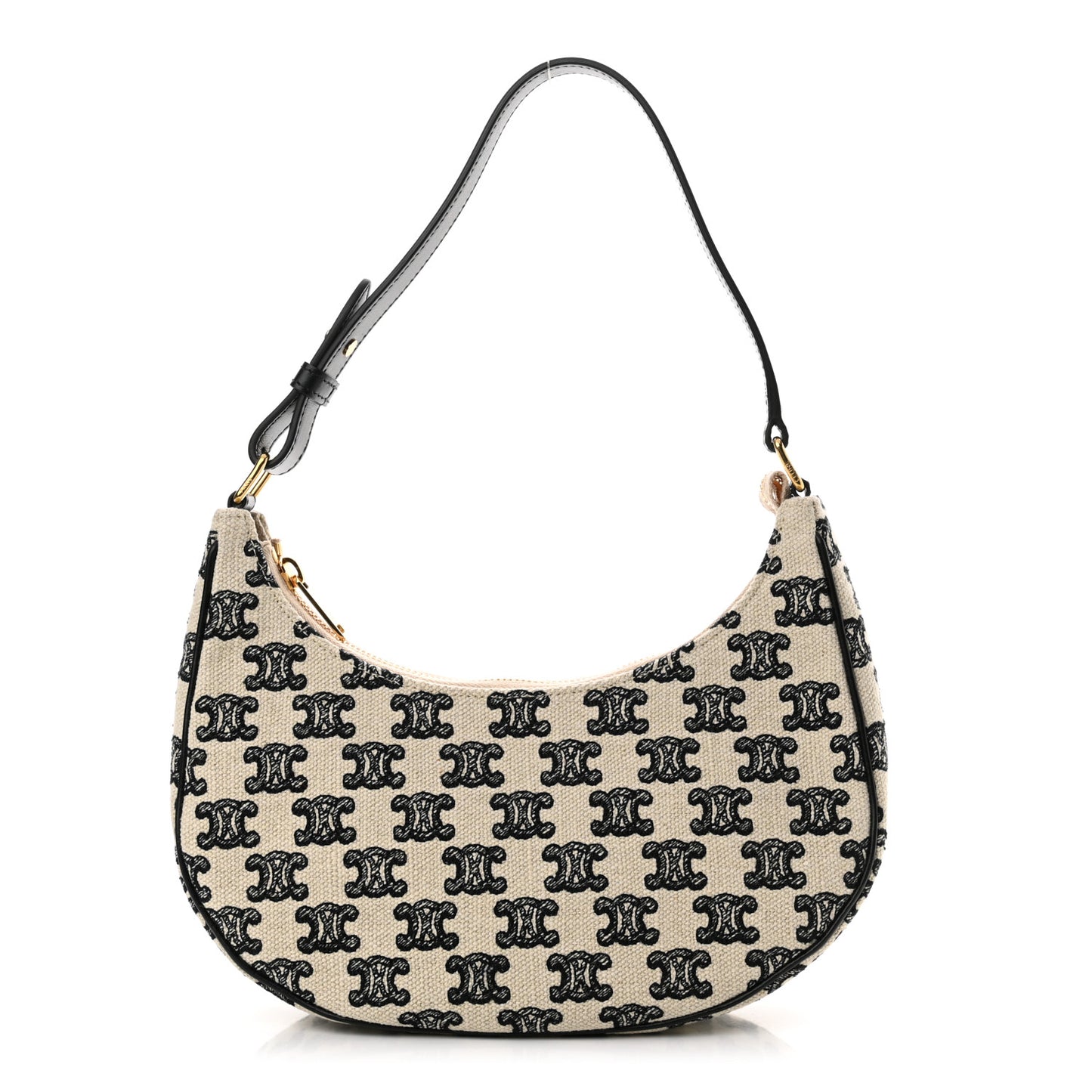 Cotton Gabardine Bouclette Embroidered Medium Strap Ava Triomphe Shoulder Bag Black