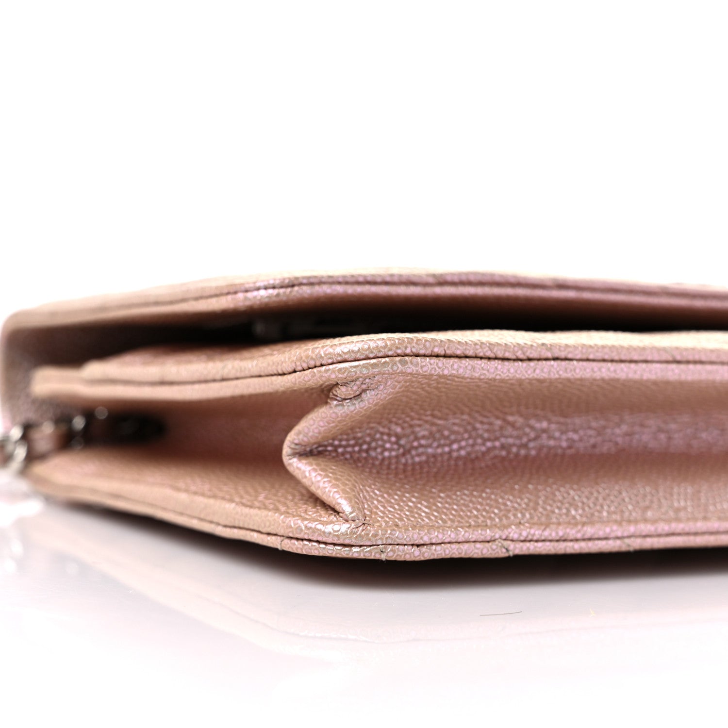 Chanel Metallic Caviar Chevron Quilted Wallet On Chain WOC Light Gold 9 of 10