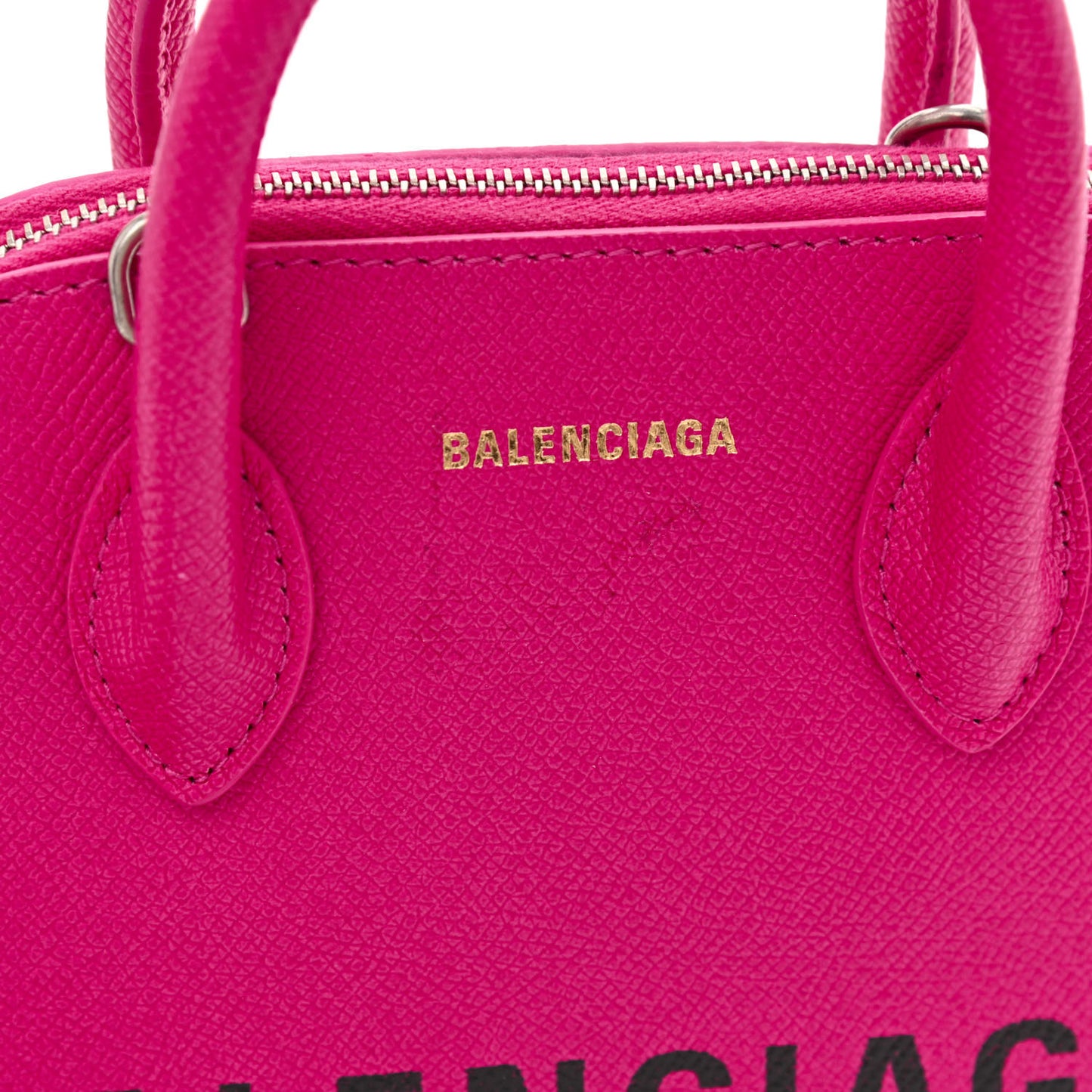 Signature Grained Calfskin Logo XXS Ville Top Handle Bag Fuchsia