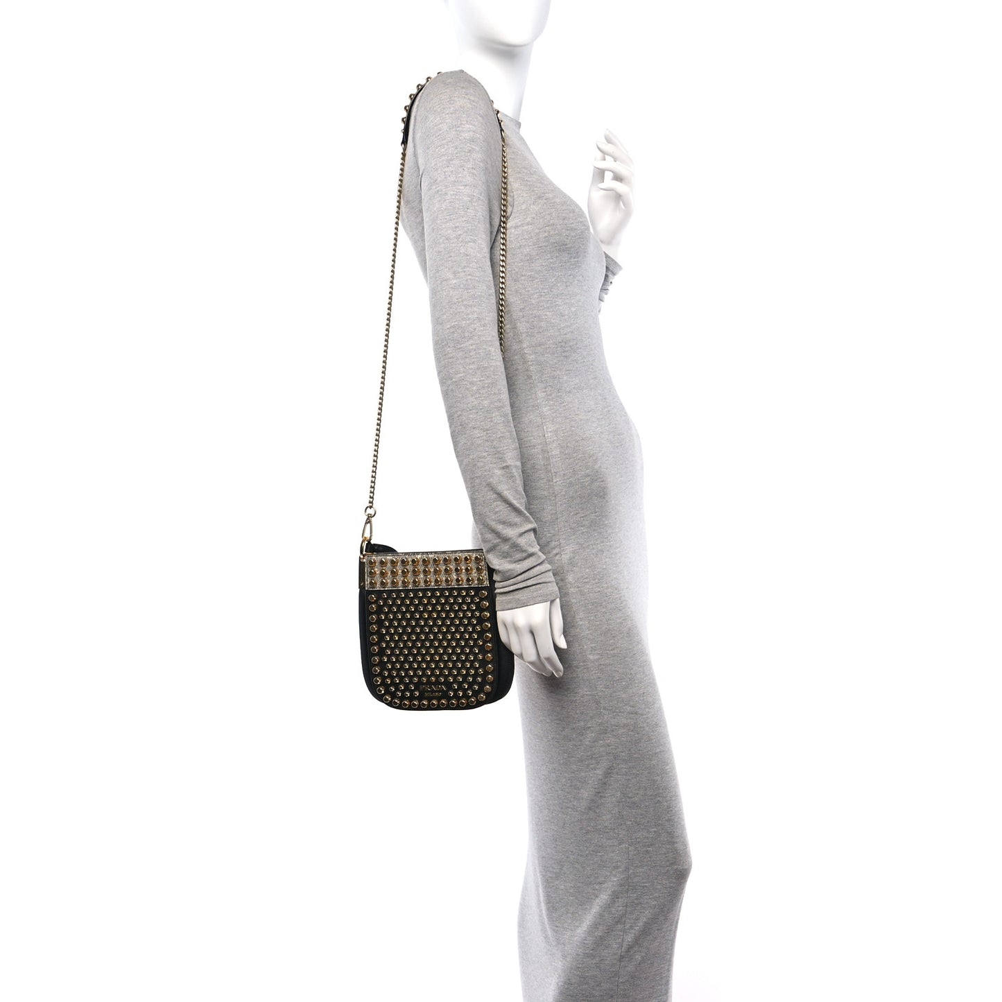 City Calfskin Lucer Studded Small Margit Bag Black Roccia