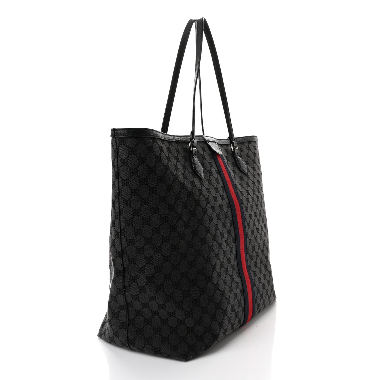 X BALENCIAGA BB Monogram Web Graffiti Large Ophidia Shopping Tote Black