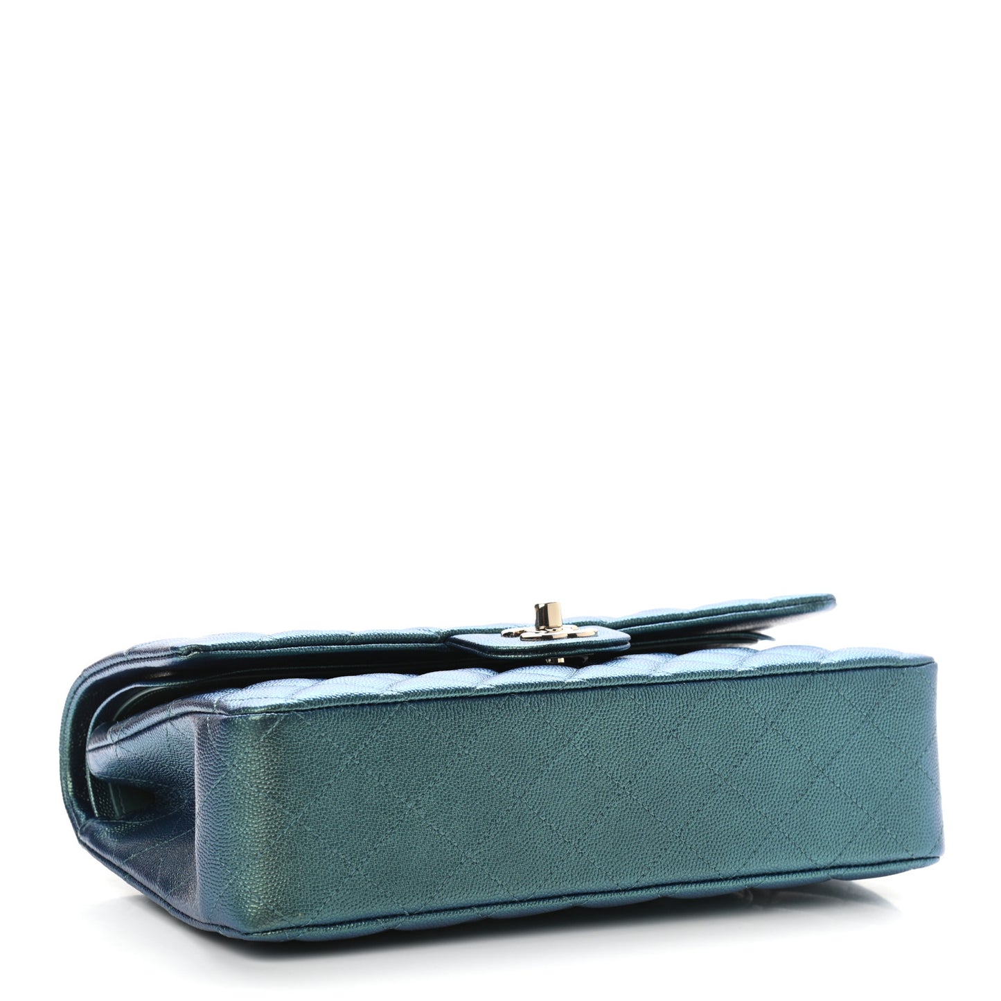 Iridescent Caviar Quilted Medium Double Flap Green