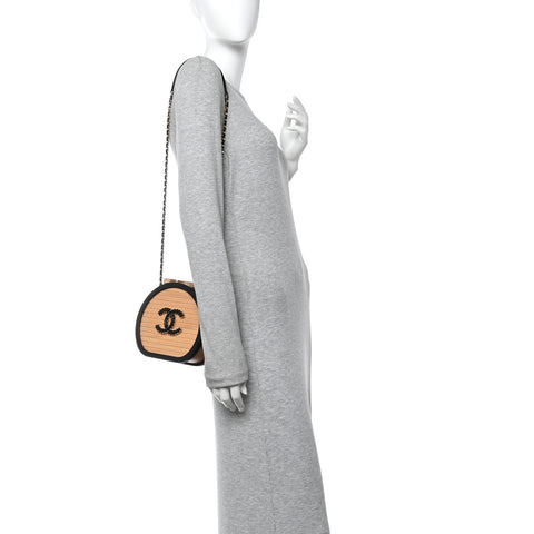 Beech Wood Lambskin Round CC Vanity Case Black