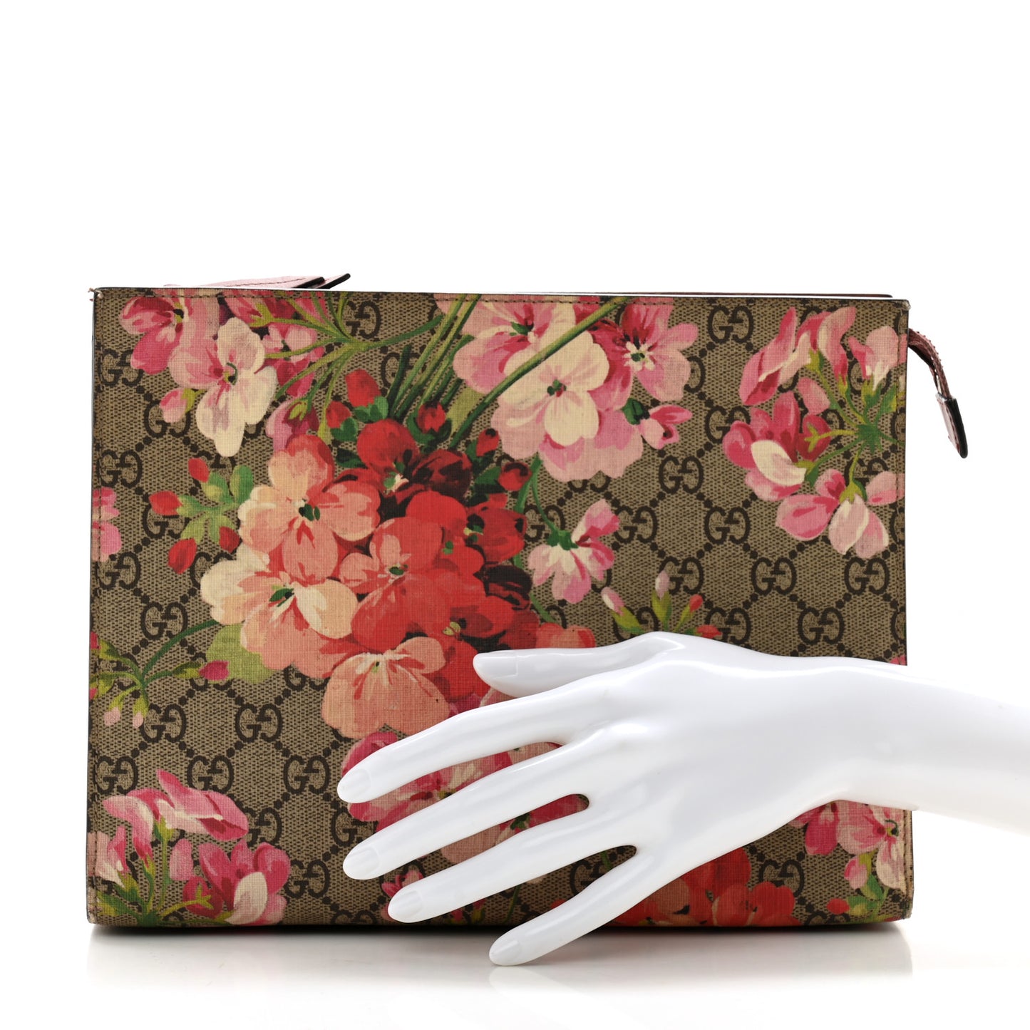 GG Supreme Monogram Blooms Large Cosmetic Case Beige Multicolor Dry Rose