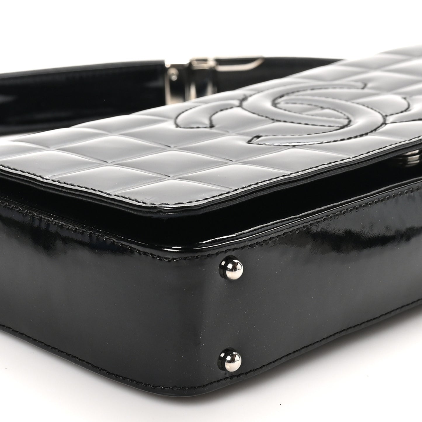Patent Chocolate Bar Quilted CC Flap Black